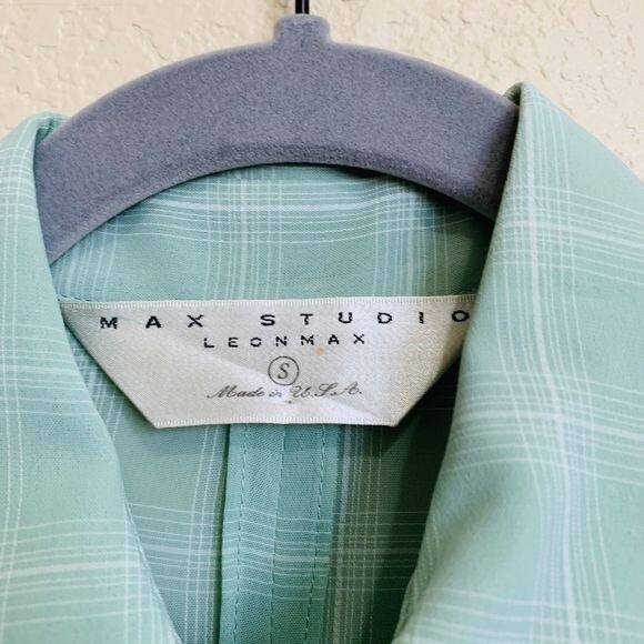 Max Studio Mint Green blouse windowpane plaid shirt short sleeve collar size S - Picture 4 of 10
